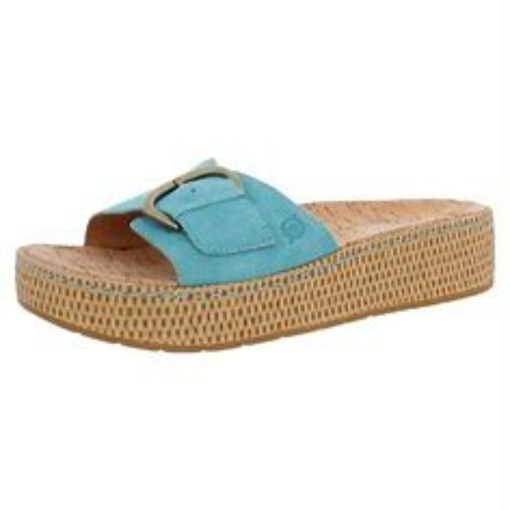 Born Sloane Suede Platform Big Buckle Slide Sandals Turquoise SZ 9M